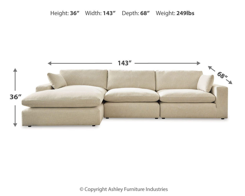 Elyza sectional, 3-Piece Sectional with Chaise · Left-Facing Chaise · 143 × 68 × 36 in, view 4