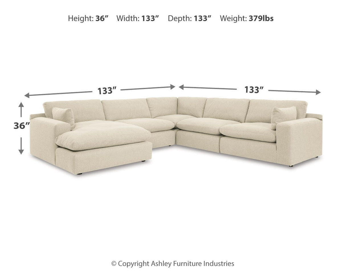 Elyza sectional, 5-Piece Sectional with Chaise · Left-Facing Chaise · 133 × 133 × 36 in, view 3