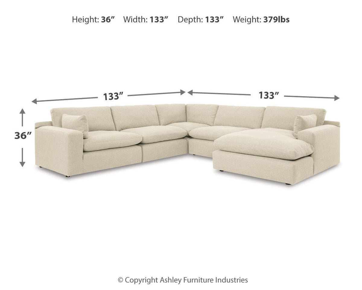Elyza sectional, 5-Piece Sectional with Chaise · Right-Facing Chaise · 133 × 133 × 36 in, view 4