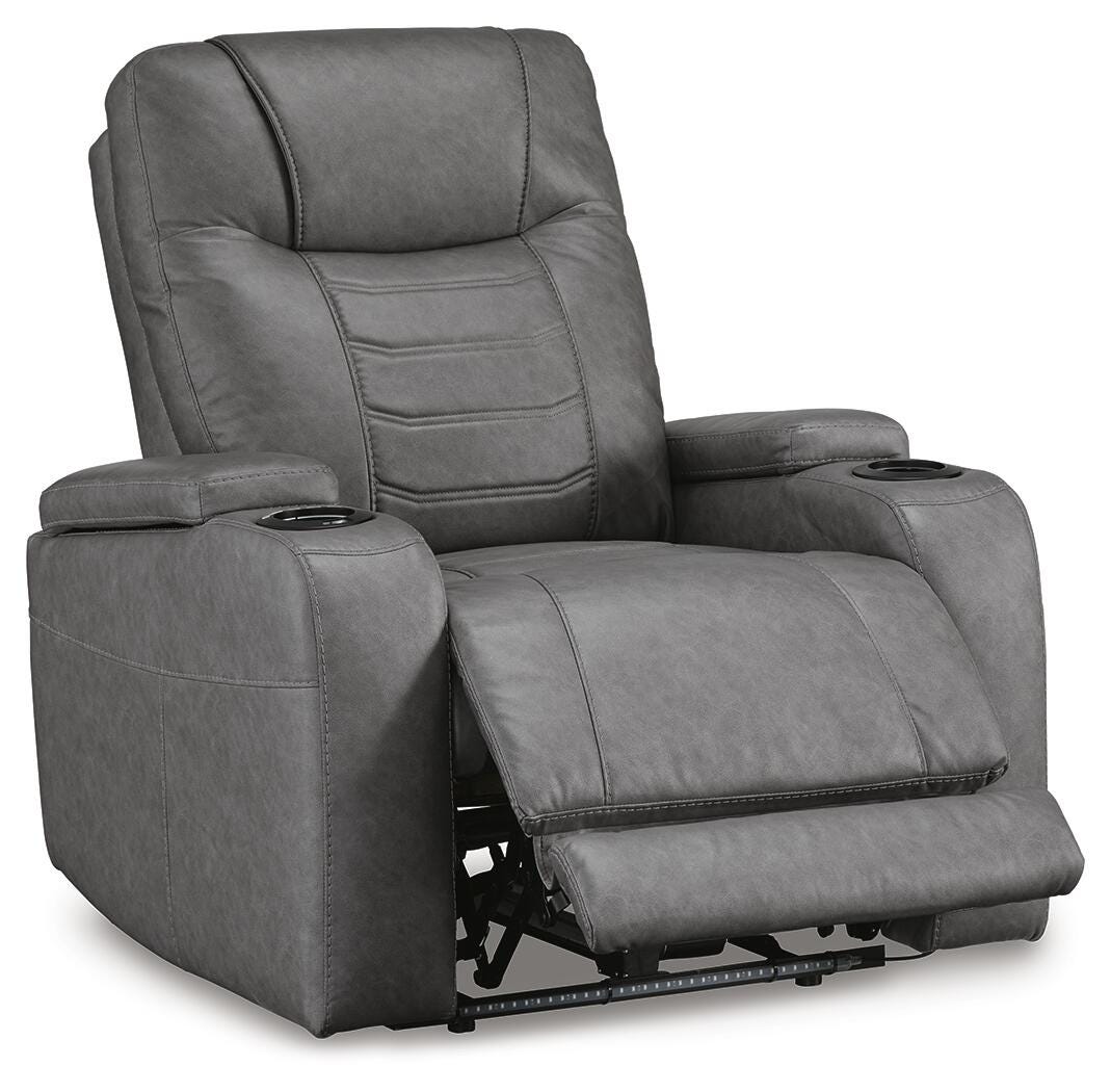 Schooner Rocks Power Recliner in Slate, open angle view