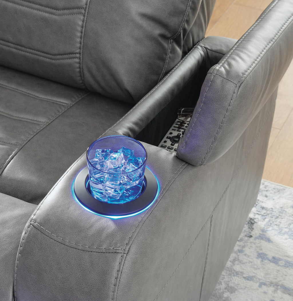 Schooner Rocks Power Recliner arm storage and cup holder