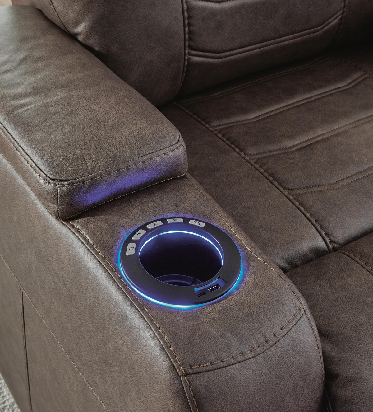 Schooner Rocks Power Recliner in Umber, detail view