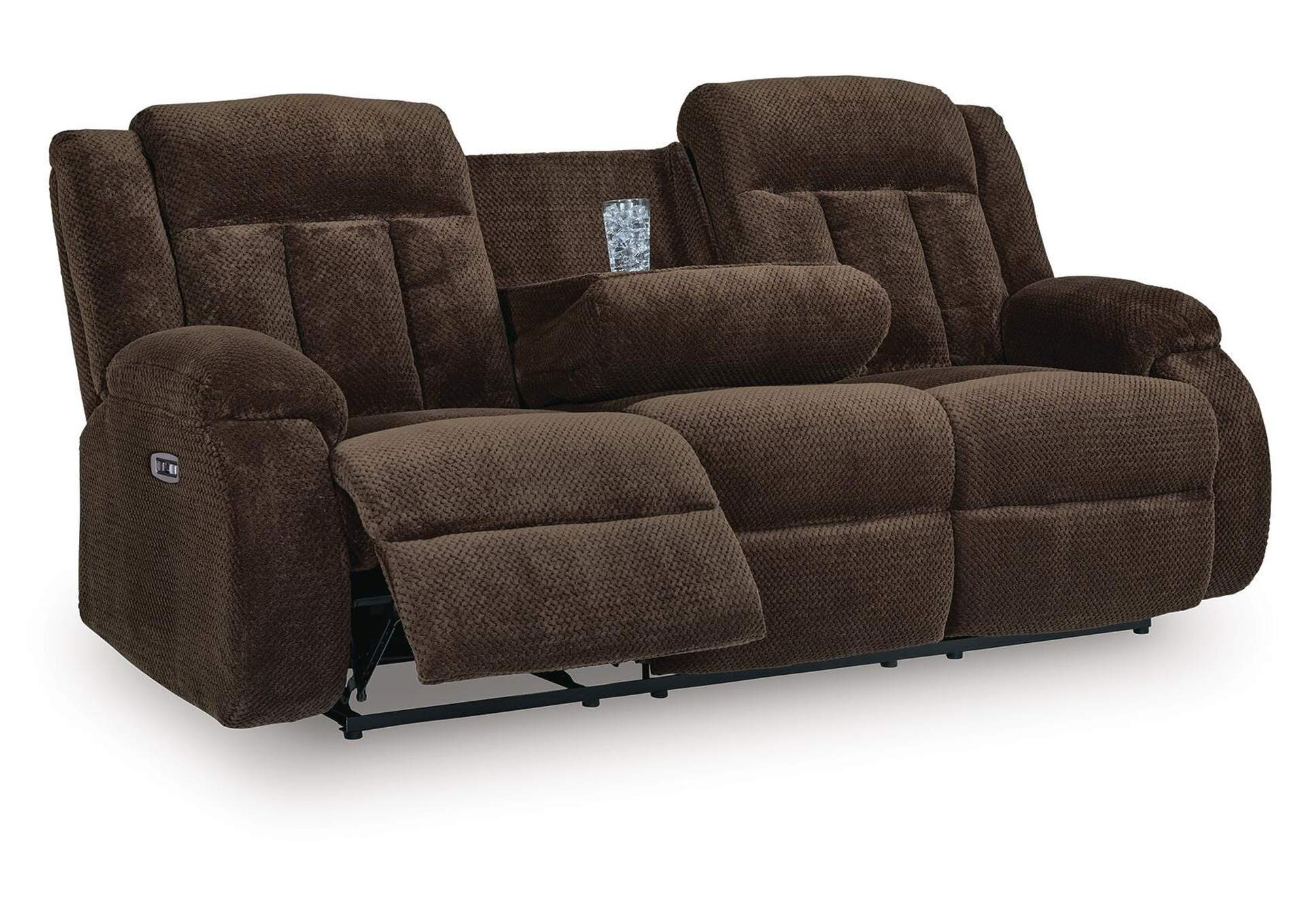 Observation Power Reclining Sofa with Drop Down Table angled view