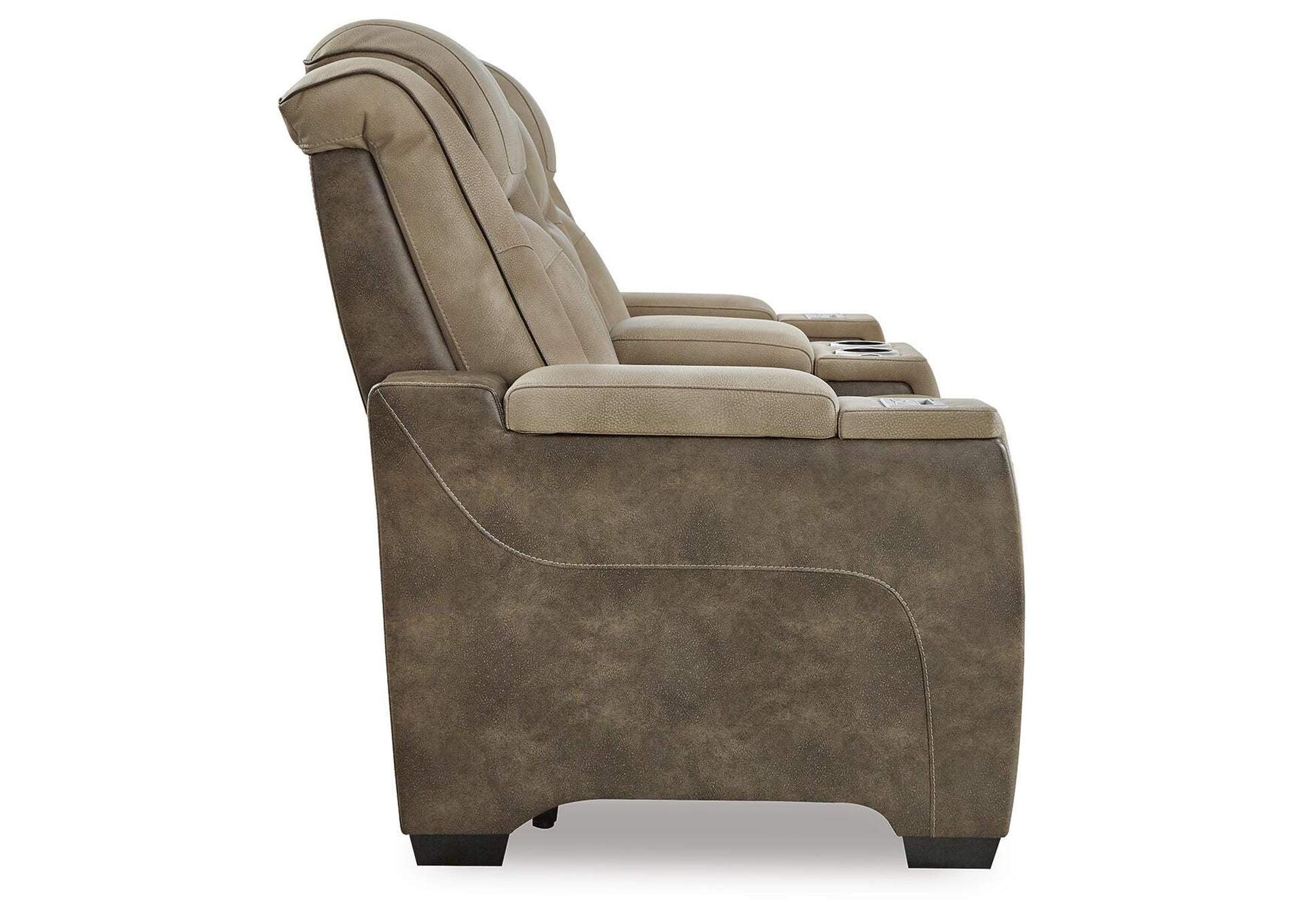 Next-Gen DuraPella Dual Power Reclining Loveseat with Console and Storage Arms in Sand — detail 5