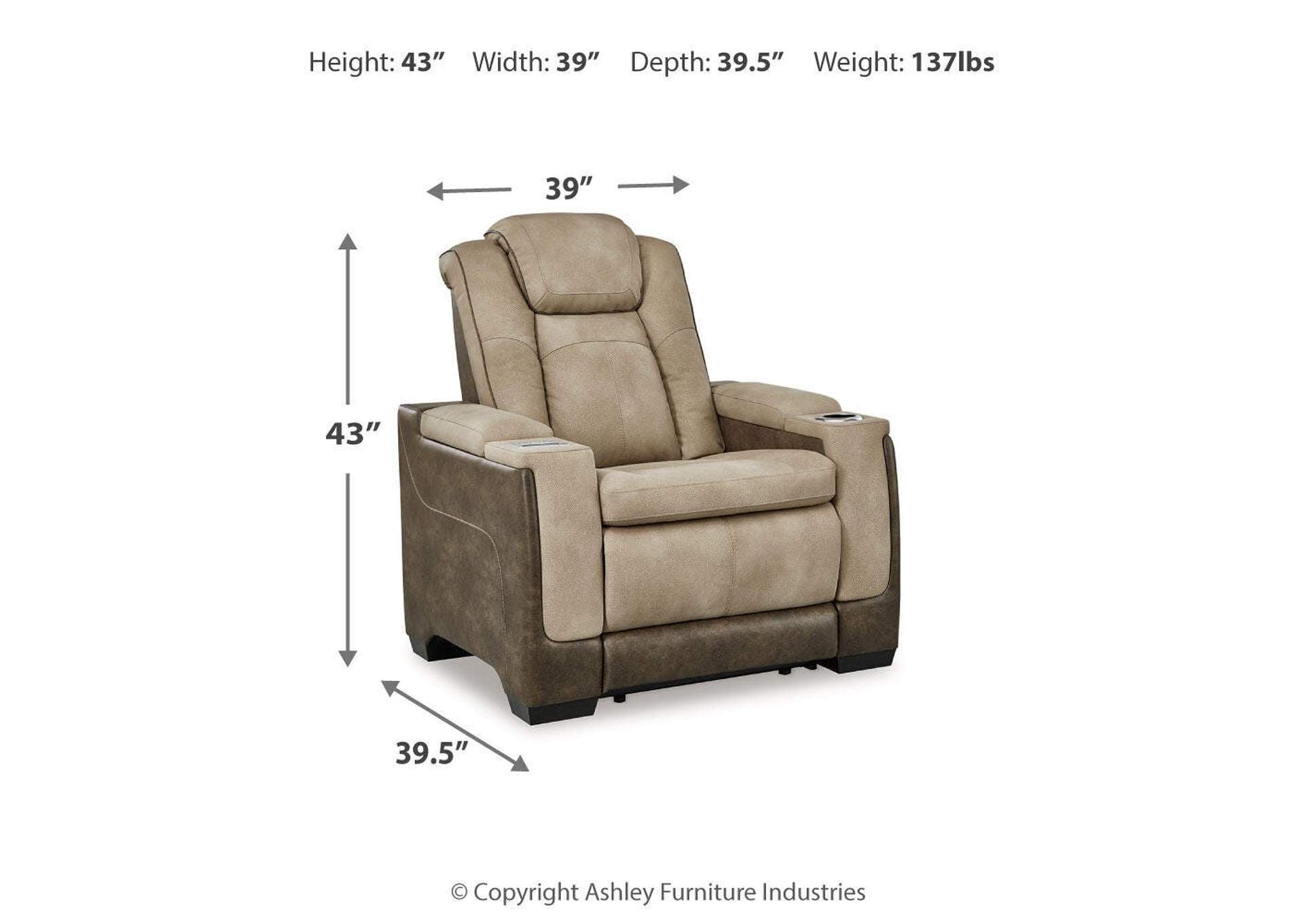 Next-Gen DuraPella Power Recliner dimensions