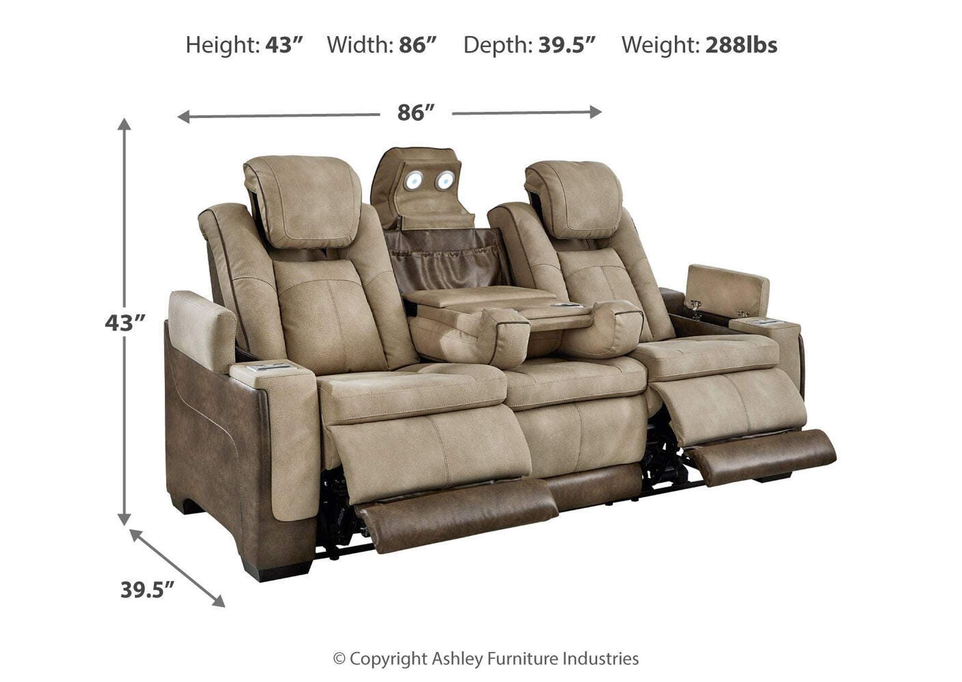 Next-Gen DuraPella Power Reclining Sofa dimensions