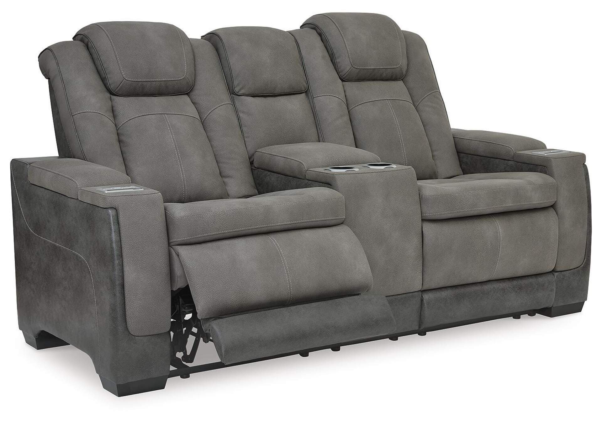 Next-Gen DuraPella Dual Power Reclining Loveseat with Console and Storage Arms in Slate — detail 3
