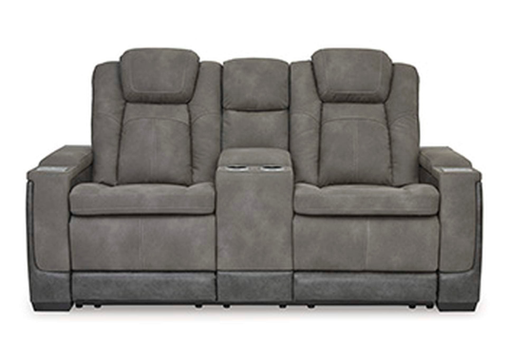 Next-Gen DuraPella Dual Power Reclining Loveseat with Console and Storage Arms in Slate — detail 2