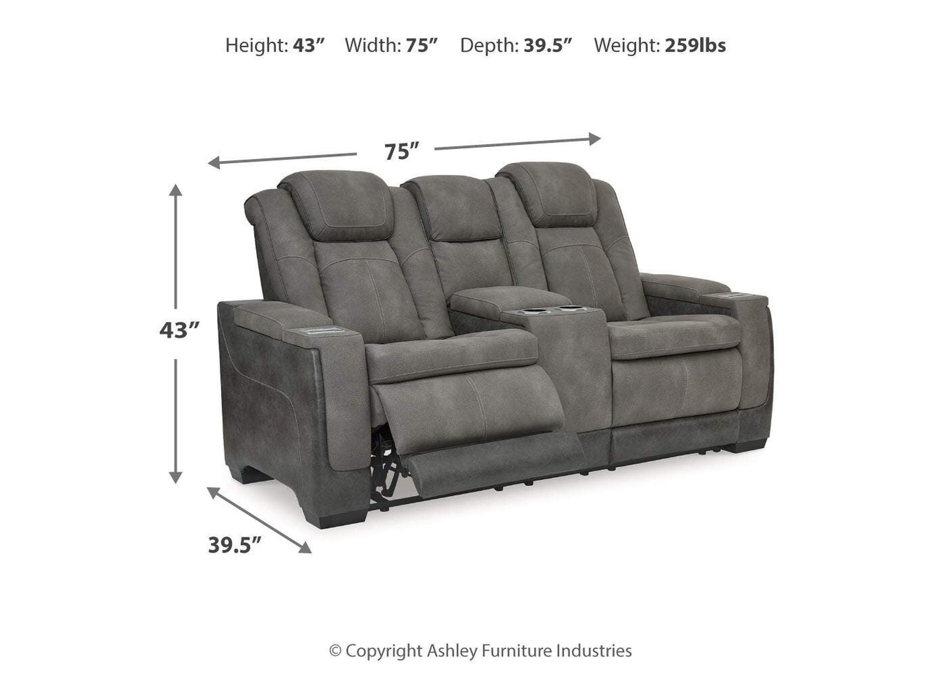 Next-Gen DuraPella Dual Power Reclining Loveseat with Console and Storage Arms in Slate — detail 6