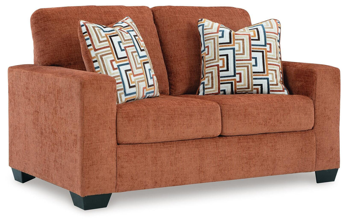 Aviemore Loveseat in Spice, angle view