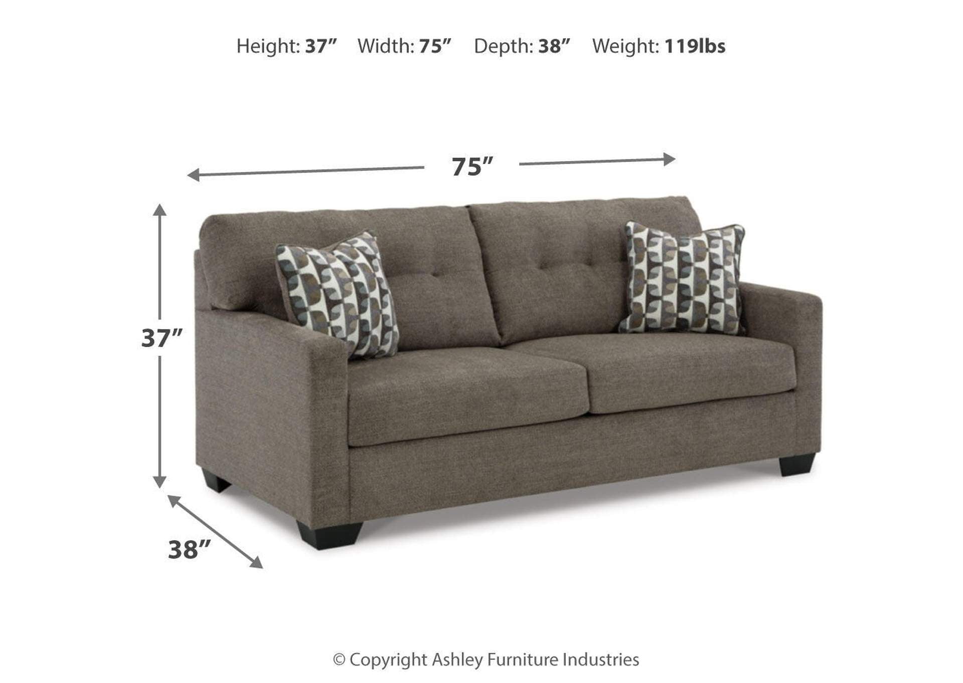 Mahoney Sofa and Loveseat dimensions