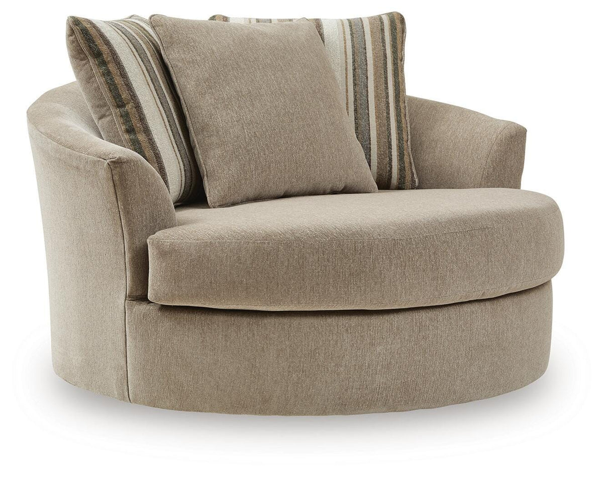 Linenhause Oversized Swivel Accent Chair in Dune, angle view