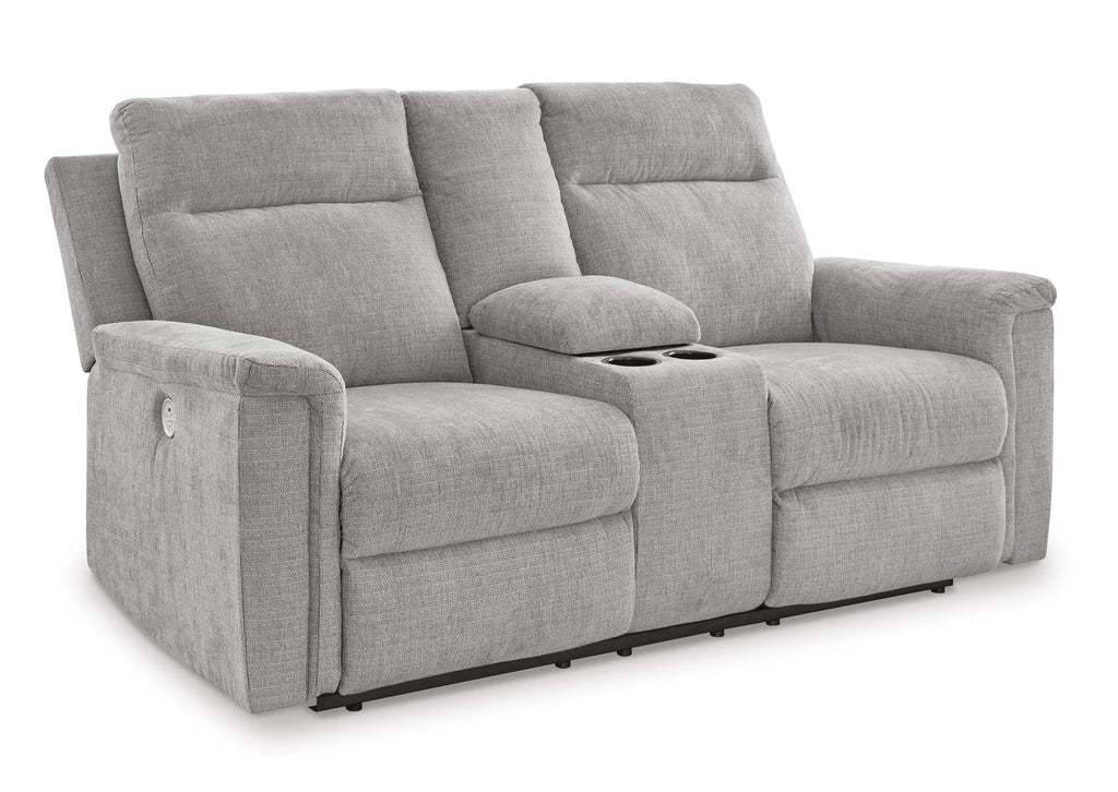 Barnsana Power Reclining Loveseat with Console angled view