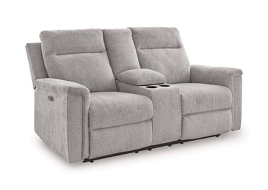 Barnsana Power Reclining Loveseat with Console angled view
