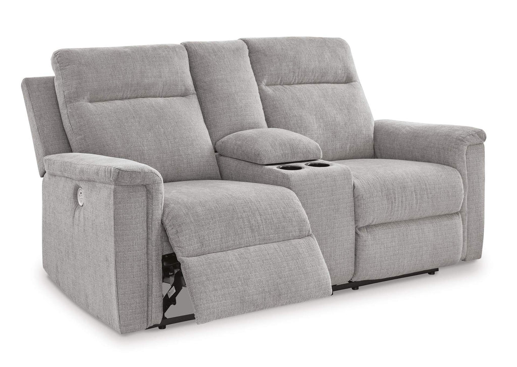 Barnsana Power Reclining Loveseat with Console angled view