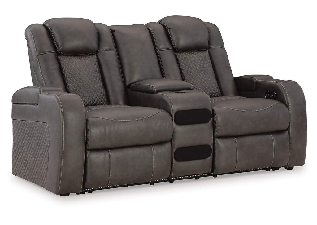 Fyne-Dyme Power Reclining Loveseat with Console angled view
