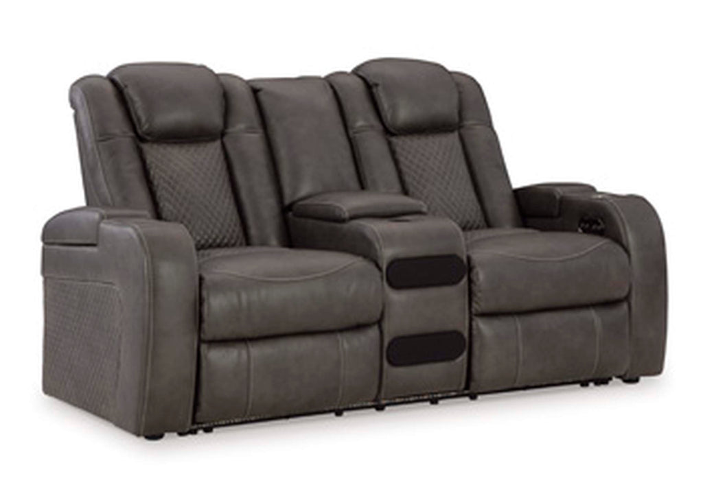 Fyne-Dyme Power Reclining Loveseat with Console angled view