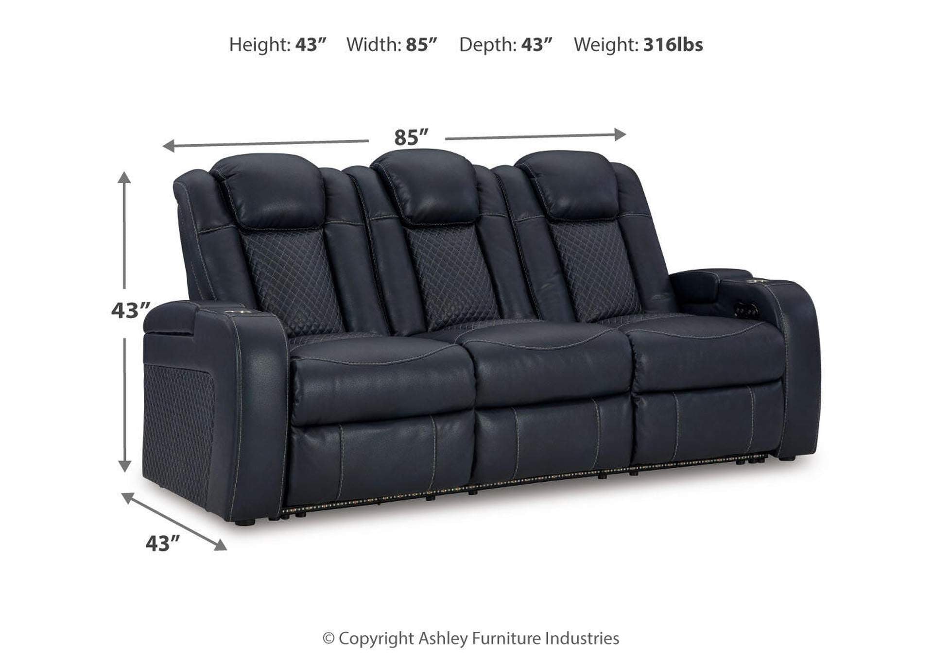 Fyne-Dyme Power Sofa, Loveseat and Recliner dimensions