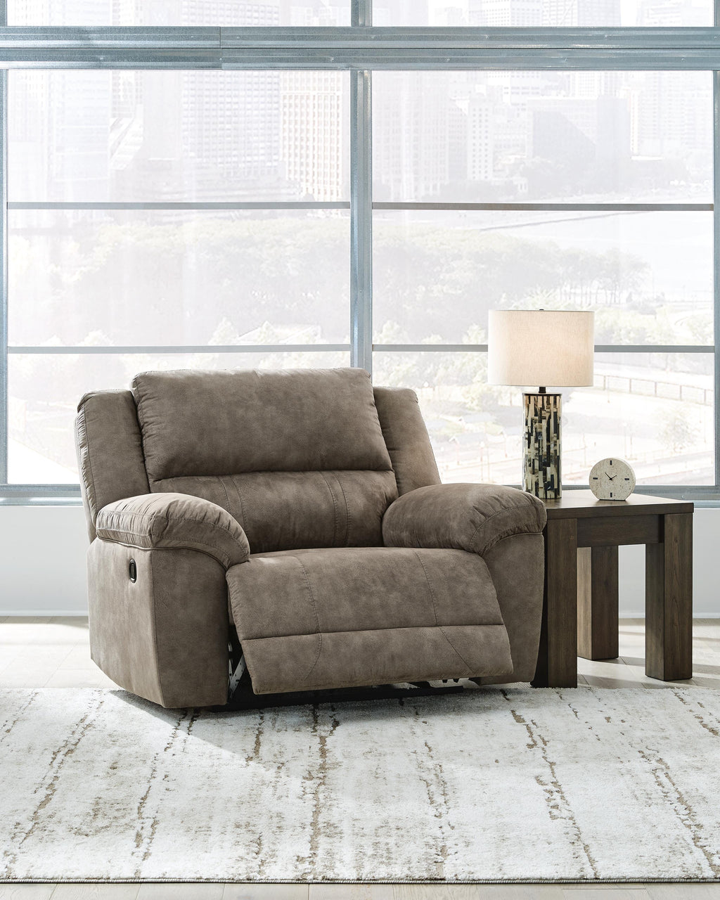 Laresview Oversized Recliner in Fossil, open view