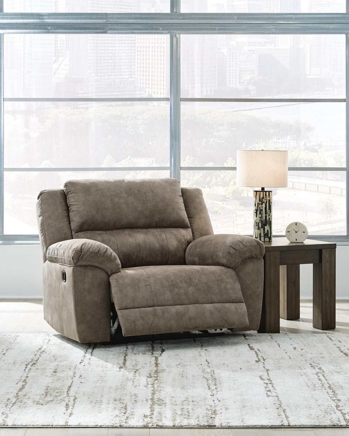 Laresview Oversized Recliner in Fossil, open view