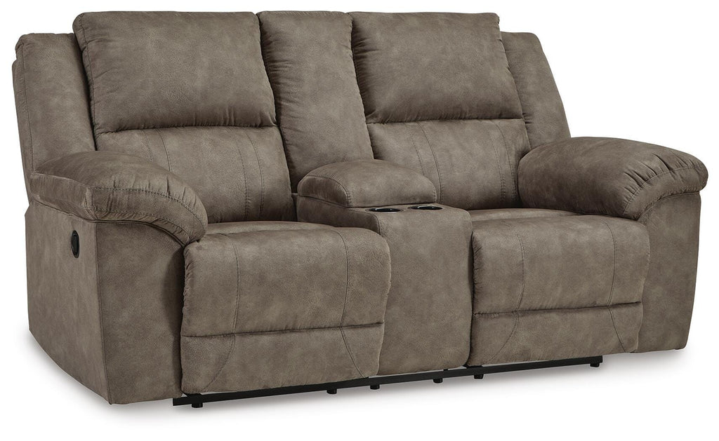Laresview Reclining Loveseat with Console in Fossil, closed view