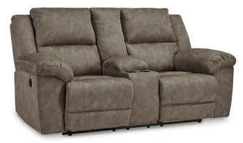 Laresview Reclining Loveseat with Console in Fossil, closed view