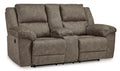 Laresview Reclining Loveseat with Console in Fossil, closed view