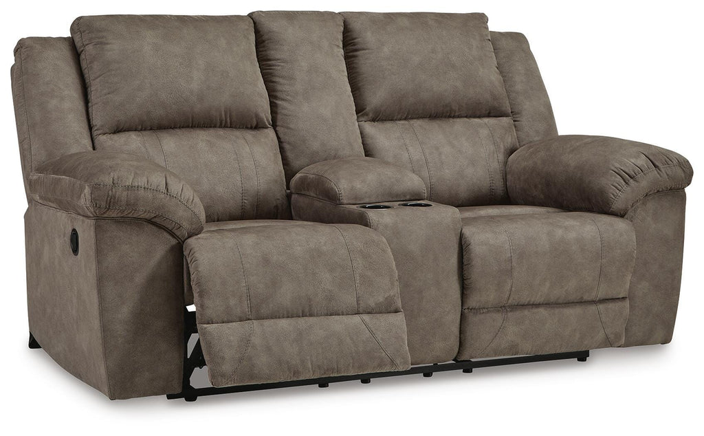 Laresview Reclining Loveseat with Console in Fossil, open view