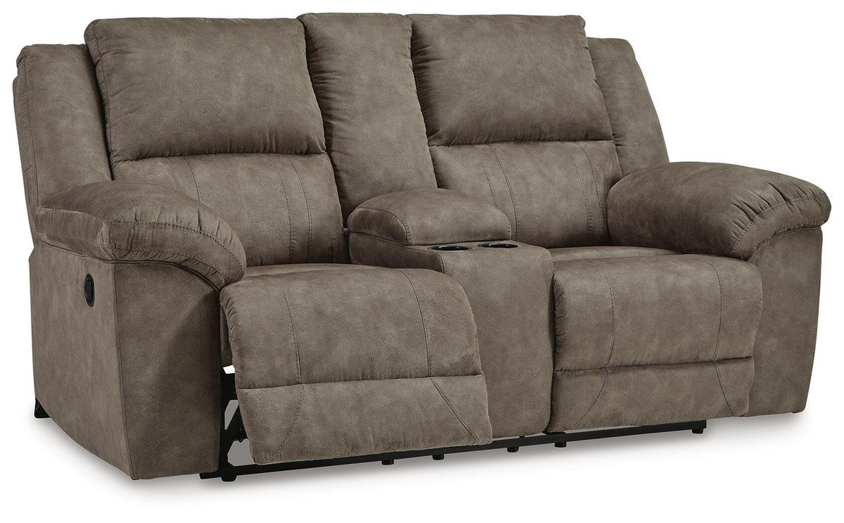 Laresview Reclining Loveseat with Console in Fossil, open view