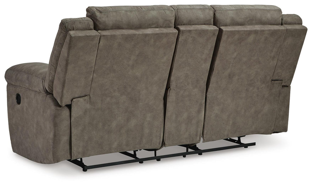 Laresview Reclining Loveseat with Console in Fossil, back view
