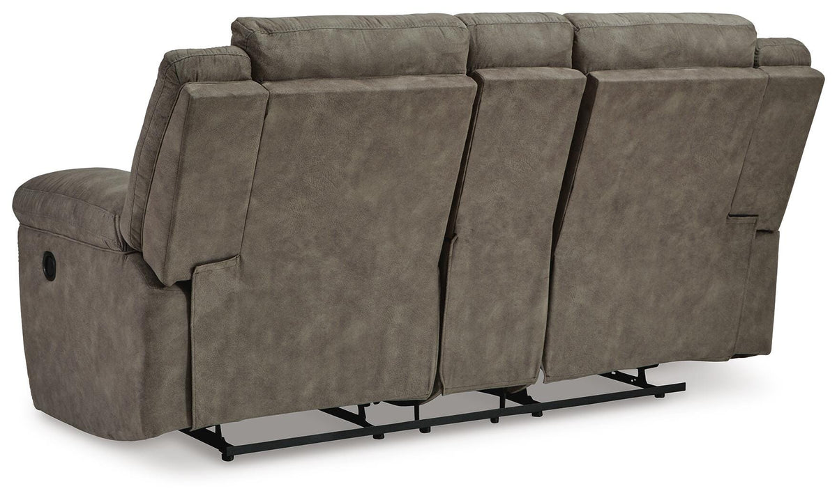 Laresview Reclining Loveseat with Console in Fossil, back view