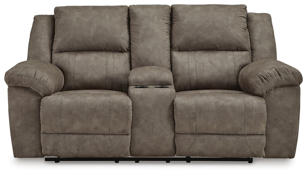 Laresview Reclining Loveseat with Console in Fossil, front view