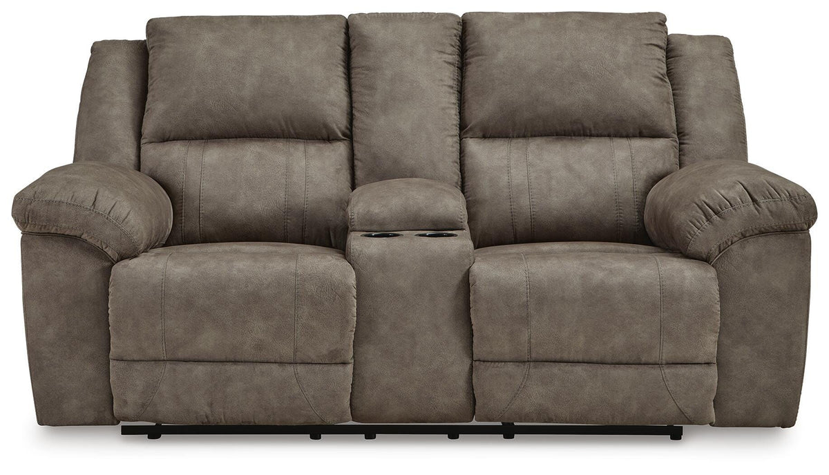 Laresview Reclining Loveseat with Console in Fossil, front view