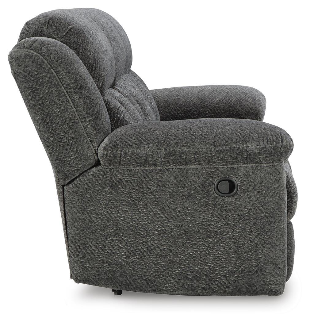 Frohn Reclining Sofa in Graphite, side view