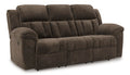 Frohn Reclining Sofa in Chocolate, closed view