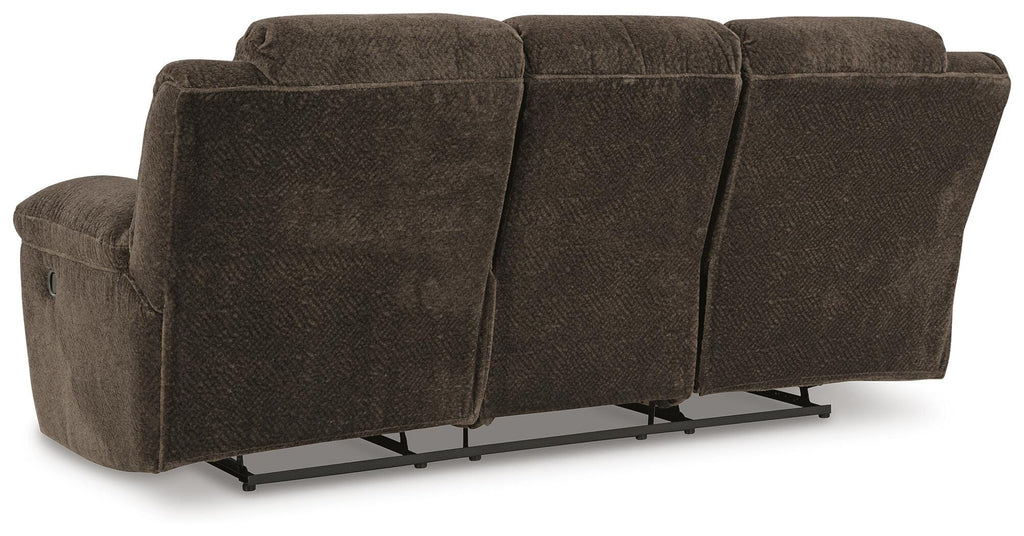 Frohn Reclining Sofa in Chocolate, back view