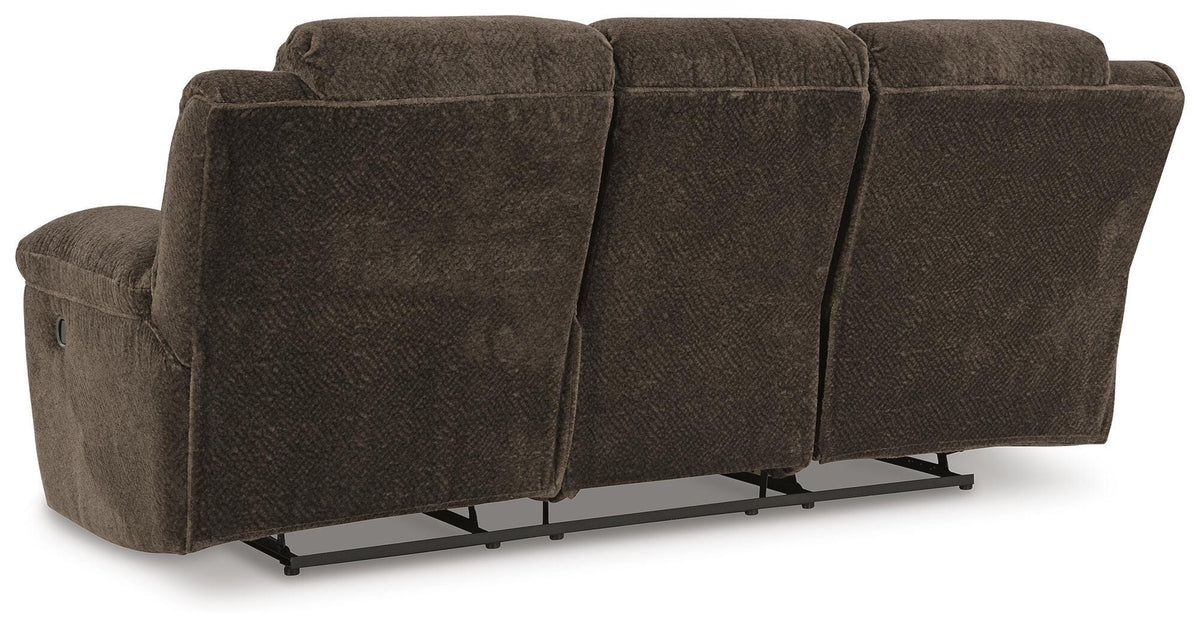 Frohn Reclining Sofa in Chocolate, back view