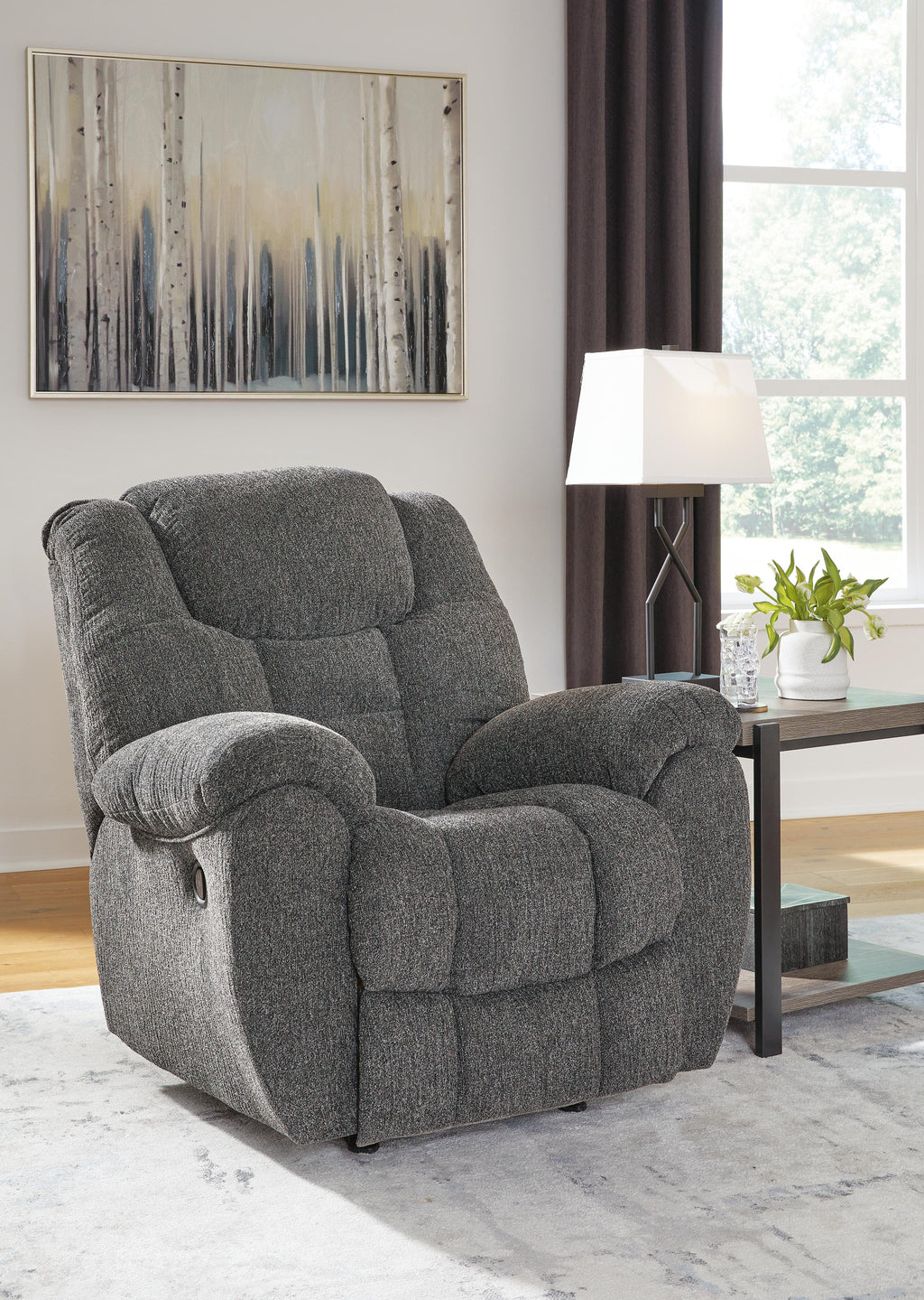 Foreside Recliner in Charcoal, closed view