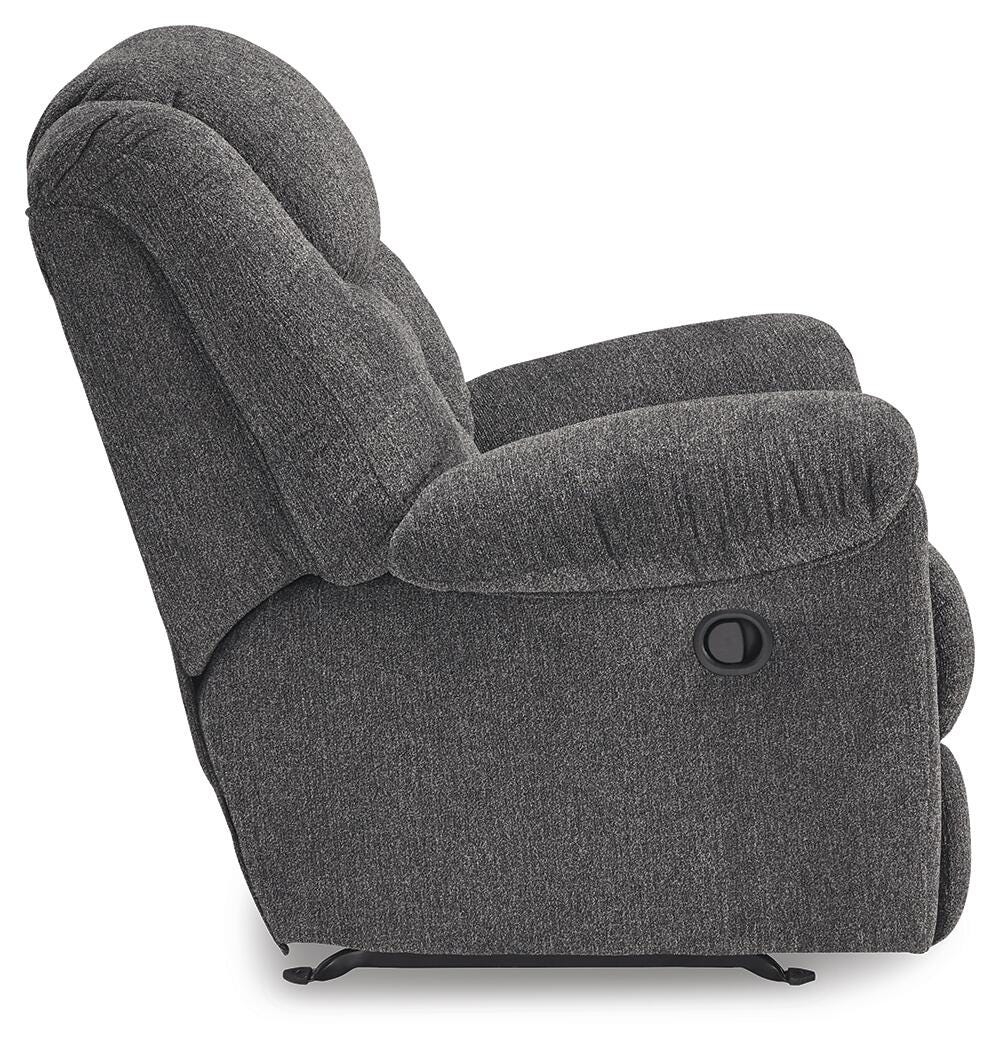 Foreside Recliner in Charcoal, side view