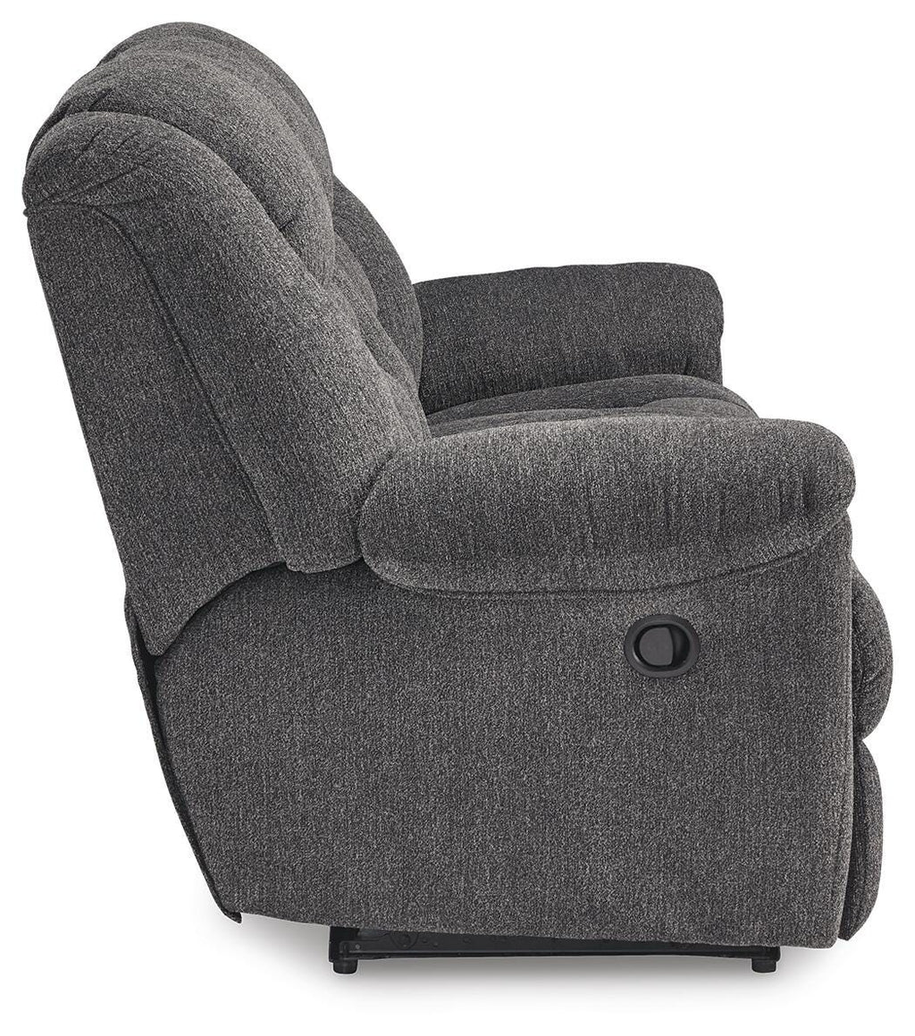 Foreside Reclining Sofa in Charcoal, side view