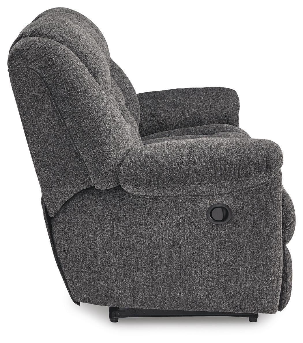 Foreside Reclining Sofa in Charcoal, side view