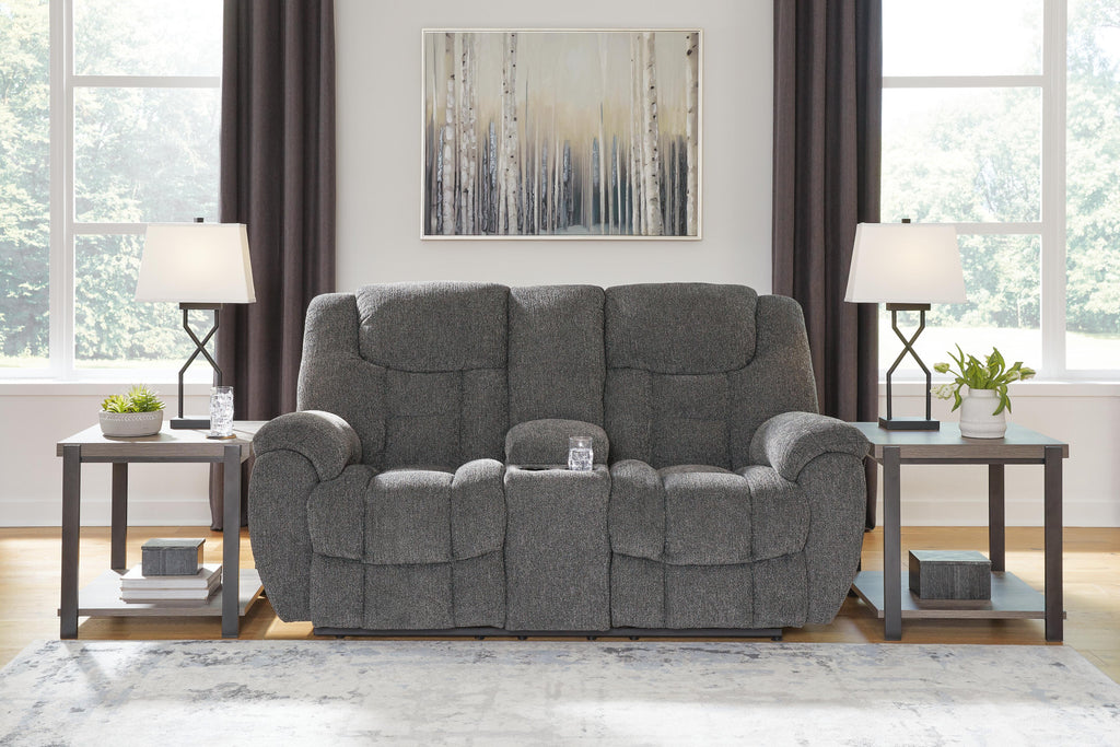 Foreside Reclining Loveseat with Console in Charcoal, alternate view 3