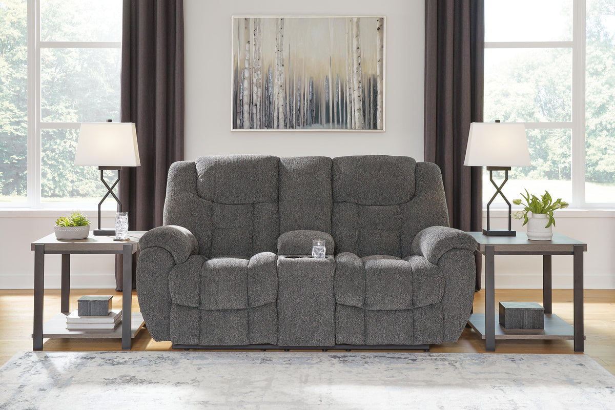 Foreside Reclining Loveseat with Console in Charcoal, alternate view 3