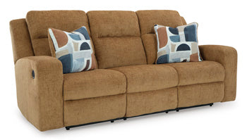 Kanlow Reclining Sofa in Honey, closed view