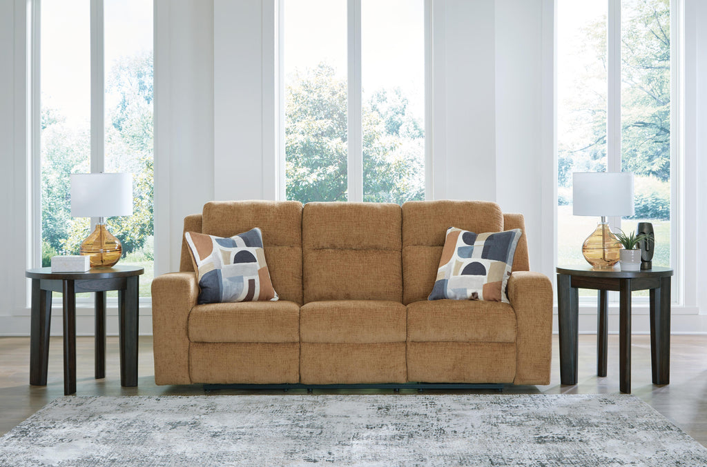 Kanlow Reclining Sofa in Honey, closed view