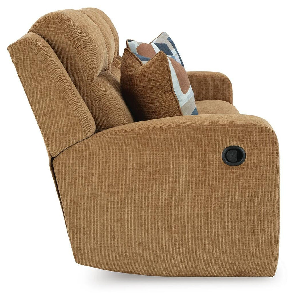 Kanlow Reclining Sofa in Honey, side view