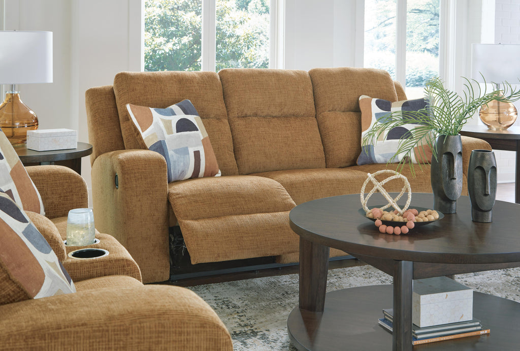 Kanlow Reclining Sofa in Honey, lifestyle view