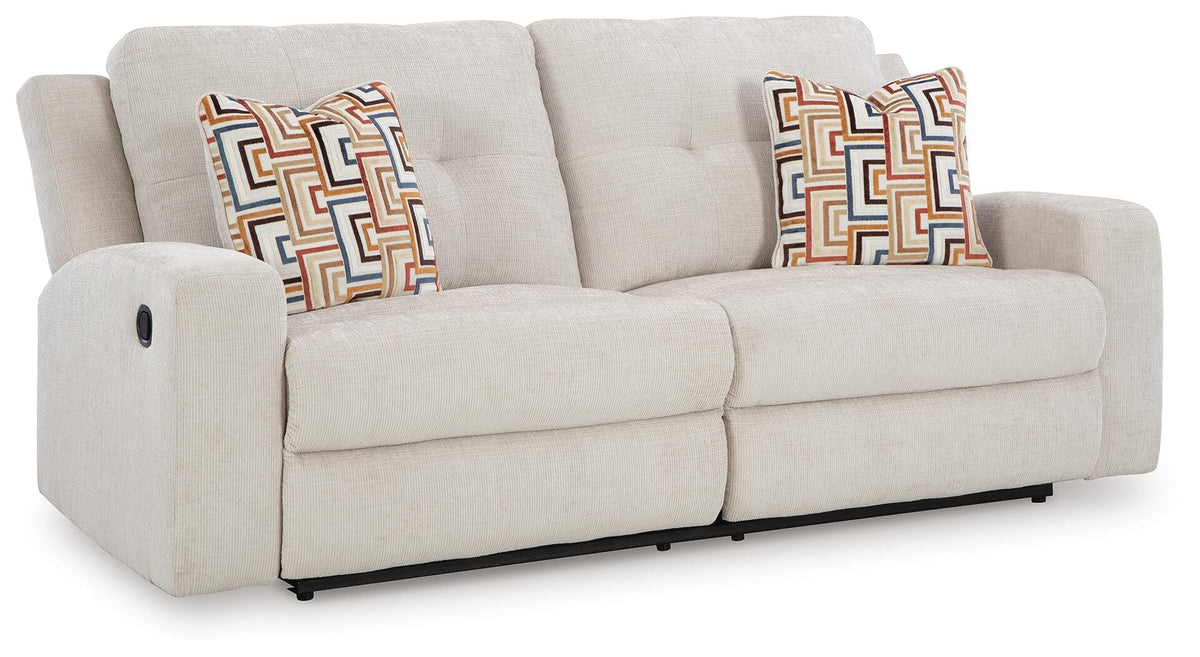 Danum Reclining Sofa in Stone, closed view