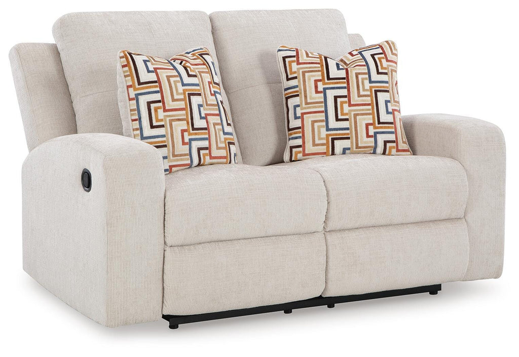 Danum Reclining Loveseat in Stone, closed view