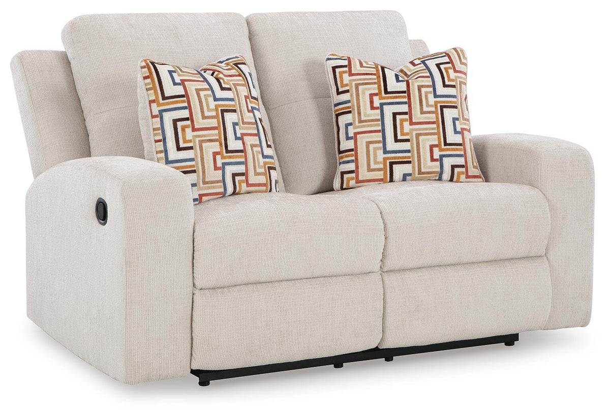 Danum Reclining Loveseat in Stone, closed view